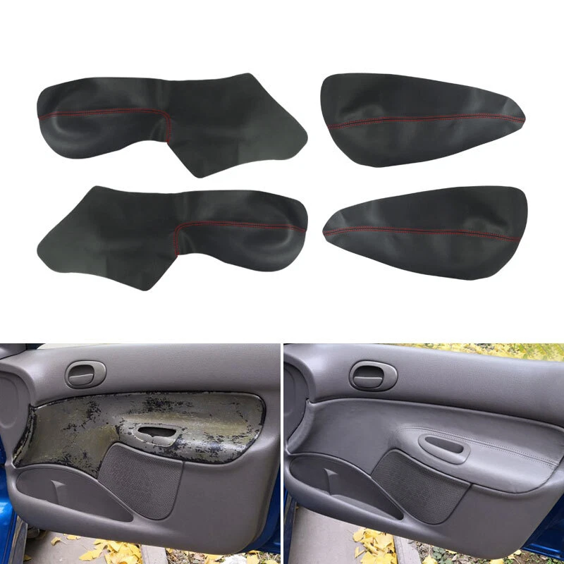 For Peugeot 206 Citroen C2 4Pcs Door Panel Insert Cards Leather Cover Trim Black - Image 2 of 4