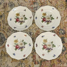 Set of 4 Mitterteich Bavaria MEISSEN FLORAL 6 5/8" Bread Plates Gold Trim