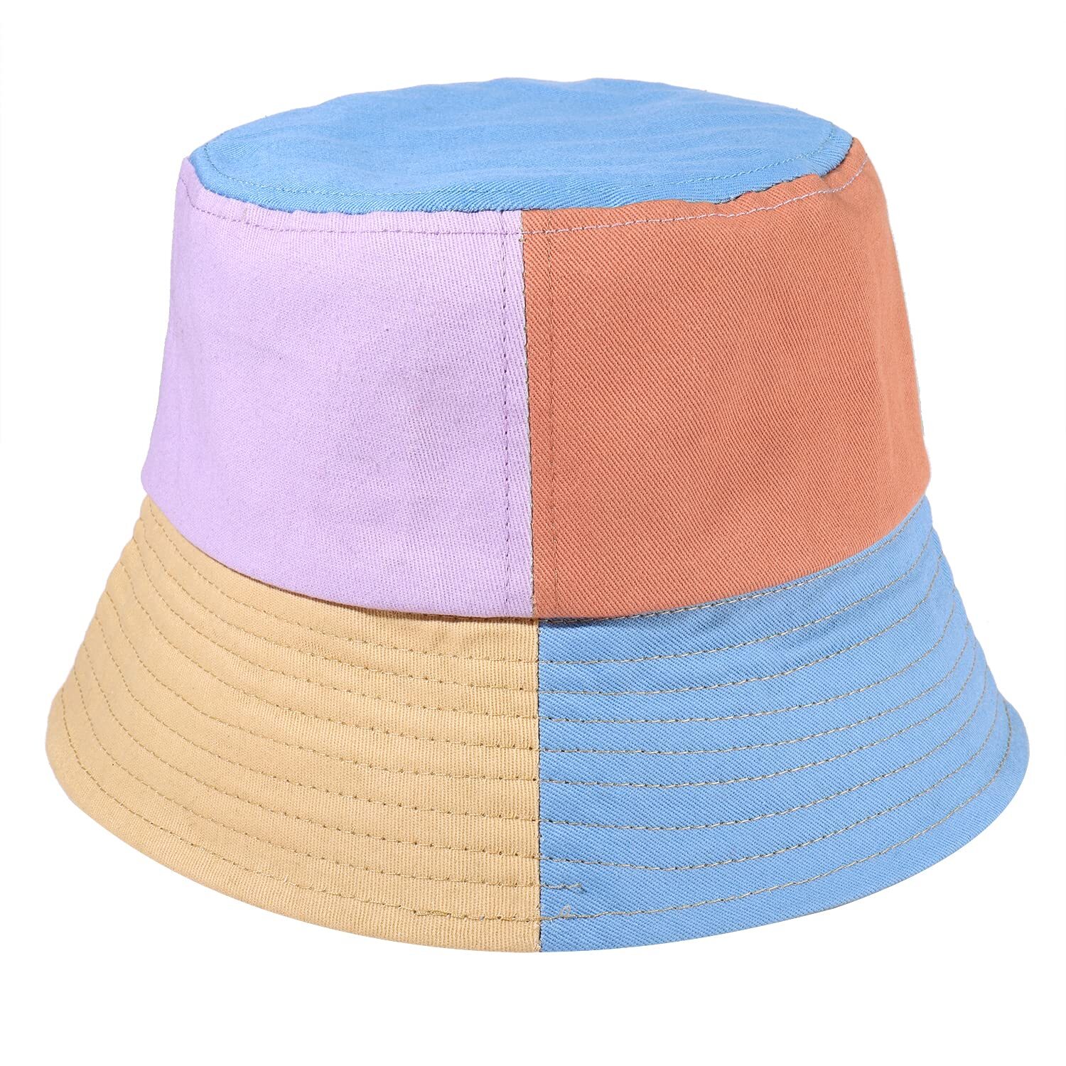 Trendy Color Block Cotton Bucket Hat for Women Summer Beach Sun Protection-image