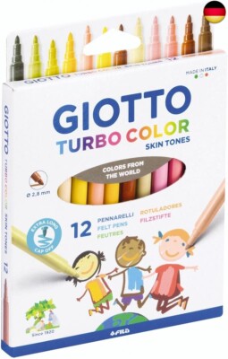 GIOTTO Turbocolor Filzstifte, feine Spitze, 2,8 mm, 12 Hautfarben, ideal für 