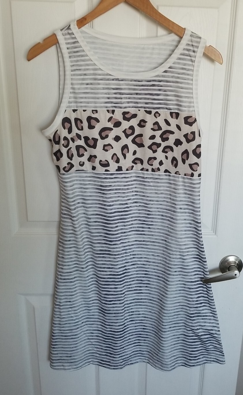 Gray Leopard Patchwork Striped Sleeveless Dress M… - image 2