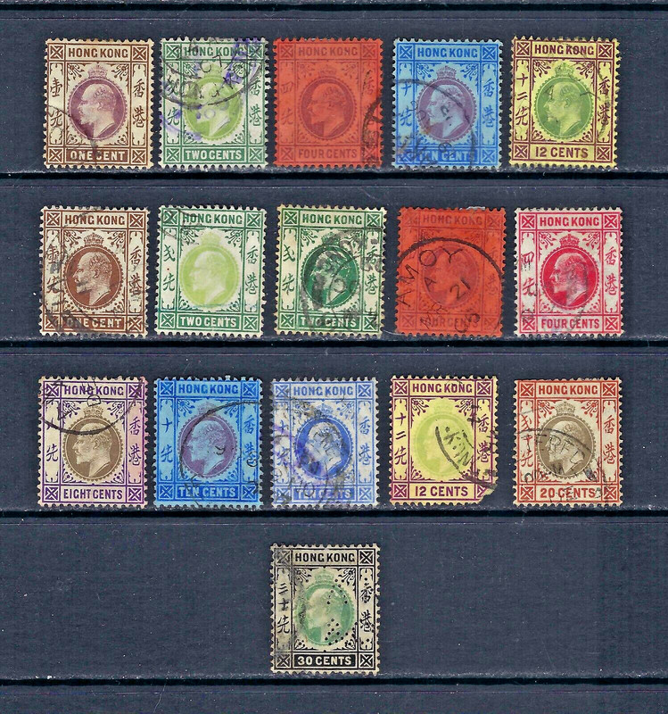 Hong Kong 1903-1910 #71-73, #76-77,#86-89, #93-97, #99 Used Assortment