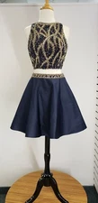 Blush Prom Dress Party  Evening Short Formal Cocktail Two-piece Navy Gold Size 6