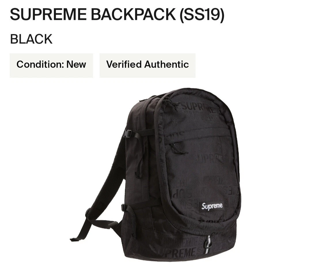 Sac à dos Supreme Box logo noir Cordura SS19 (100 % authentique avec étiquettes)