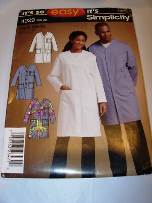 UNISEX UNCUT SIMPLICITY 4929 Sewing Pattern LAB VET NURSE JACKET COAT SIZE XS-XL