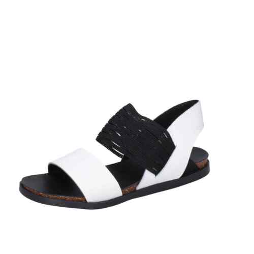 zapatos mujer LILIMILL sandalias blanco cuero negro textil EZ485 - Imagen 1 de 5