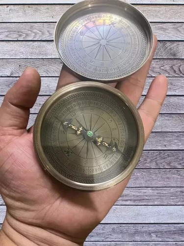 Antique Vintage Brass Pocket Compass Brass Compass Marine Compass Gift - Picture 2 of 6