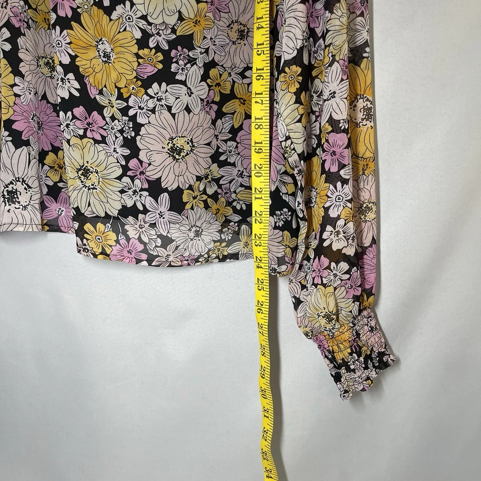 Blusa Steve Madden Talla XL Manga Larga Volantes Floral Oscuro Me Not Hada Calada Foto 4 de 4