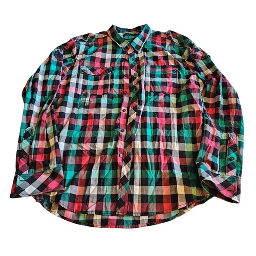 7 Diamonds Shirt Men XL Blue Plaid Button Up Pocket Short Sleeve - 第 1/3 張圖片