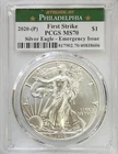 2020-(P) Silver Eagle, Emergency Issue Struck a Philadelphia, PCGS MS70