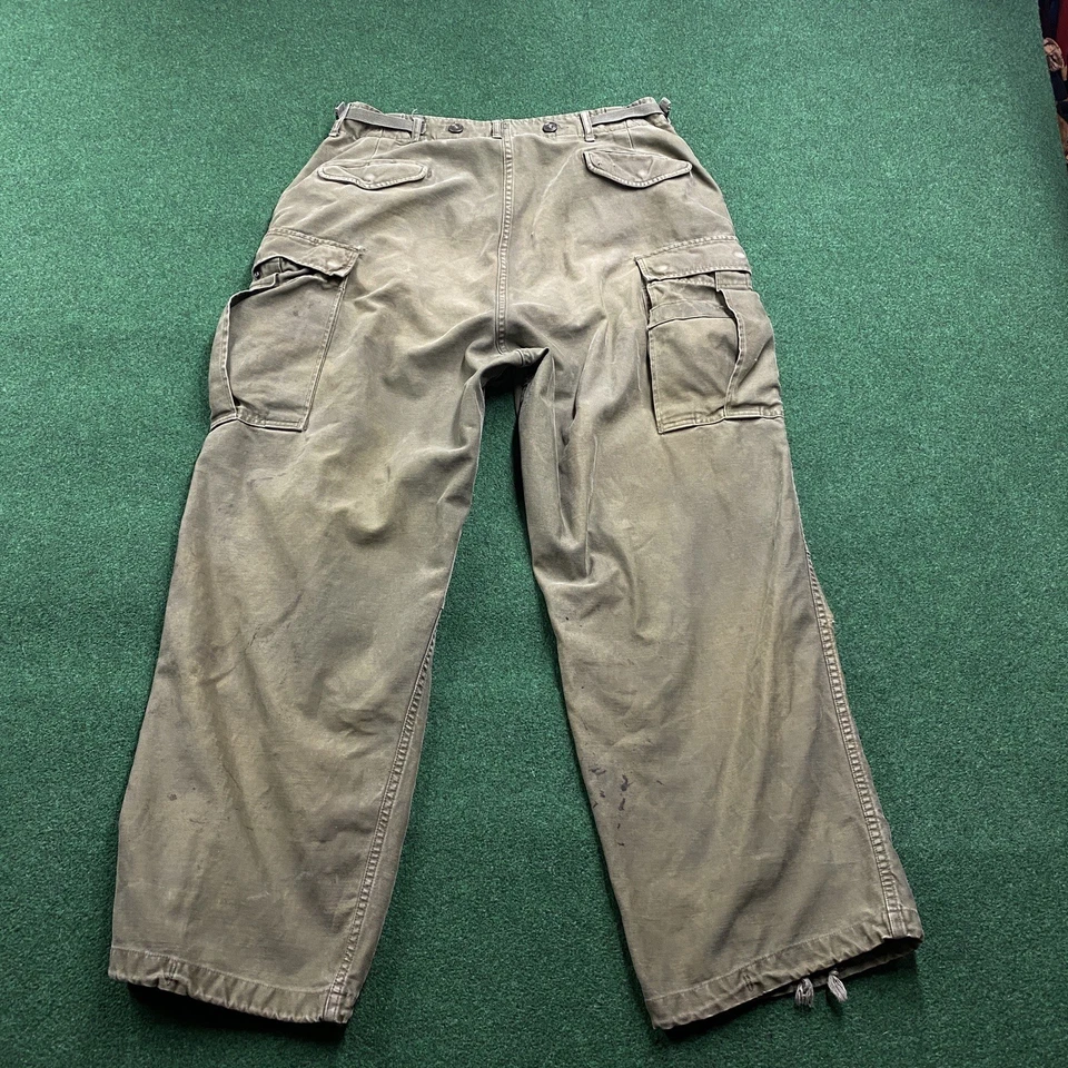 复古 OG 107 裤子男式 33 绿色 M51 M65 货物军用褪色田野穿 33x28 — 第 3/4 张图片