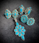 Vintage Sterling Silver Sleeping Beauty Turquoise Jewelry Set, 7 Pcs
