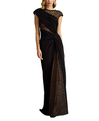 Tadashi Shoji Black Nude Jetta Peek-A-Boo Illusion Gown Size Small $558