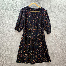 City Chic Womens A-line Dress Plus Size XS Black Orange Green Spot Short Sleeve