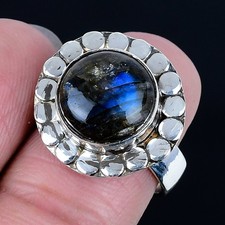 Classic Labradorite Gemstone Handmade 925 Sterling Silver Ring Size Adj