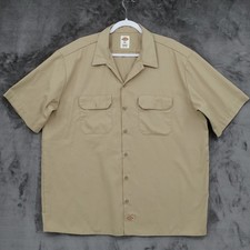 Dickies Shirt Button Up Work Short Sleeve Tan Cotton Polyester Blend Mens XL