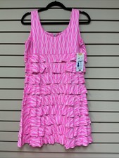 M Lulu B Women  s Sleeveless Tiered Ruffled Pink  Dots Summer Dress UPF 50 NWT