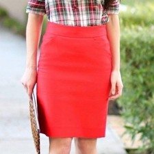 J Crew California Poppy Red Orange Double-serge Cotton Classic Straight Skirt 8