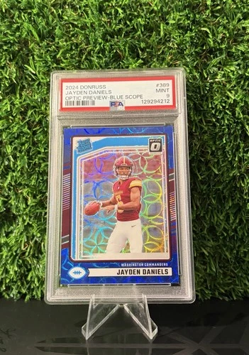 2024 Panini Rated Rookie Jayden Daniels #389 Optic Preview Blue Scope PSA 9