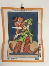 Vtg MARGOT De Paris Needlepoint Canvas Unworked Blue Clown 1353