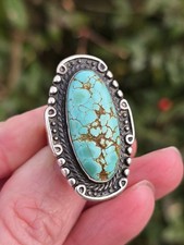 VINTAGE NAVAJO GREAT TURQUOISE STERLING SILVER RING SIZE 5.5