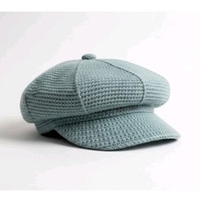 MARC JACOBS Blue Crochet Newsboy Hat 100% Lambswool Baker Boy Cap Vintage Y2K