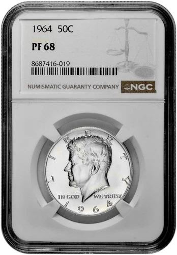 1964 50c Silver Proof Kennedy Half Dollar NGC Graded PF 68 with New Holder