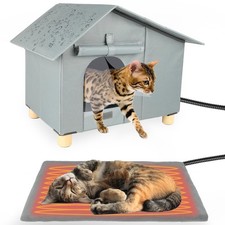 Heated Outdoor Cat House for Winter, Elevated Weatherproof Cat House with Thermo