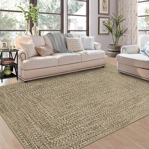 Washable Area Rugs 9x12 Rug Modern Solid Braided Large Rug Non-Slip Neutral R... - Picture 2 of 8