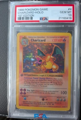 Pokémon Charizard 1st Edition Shadowless Holo Base Set 4/102 PSA 10