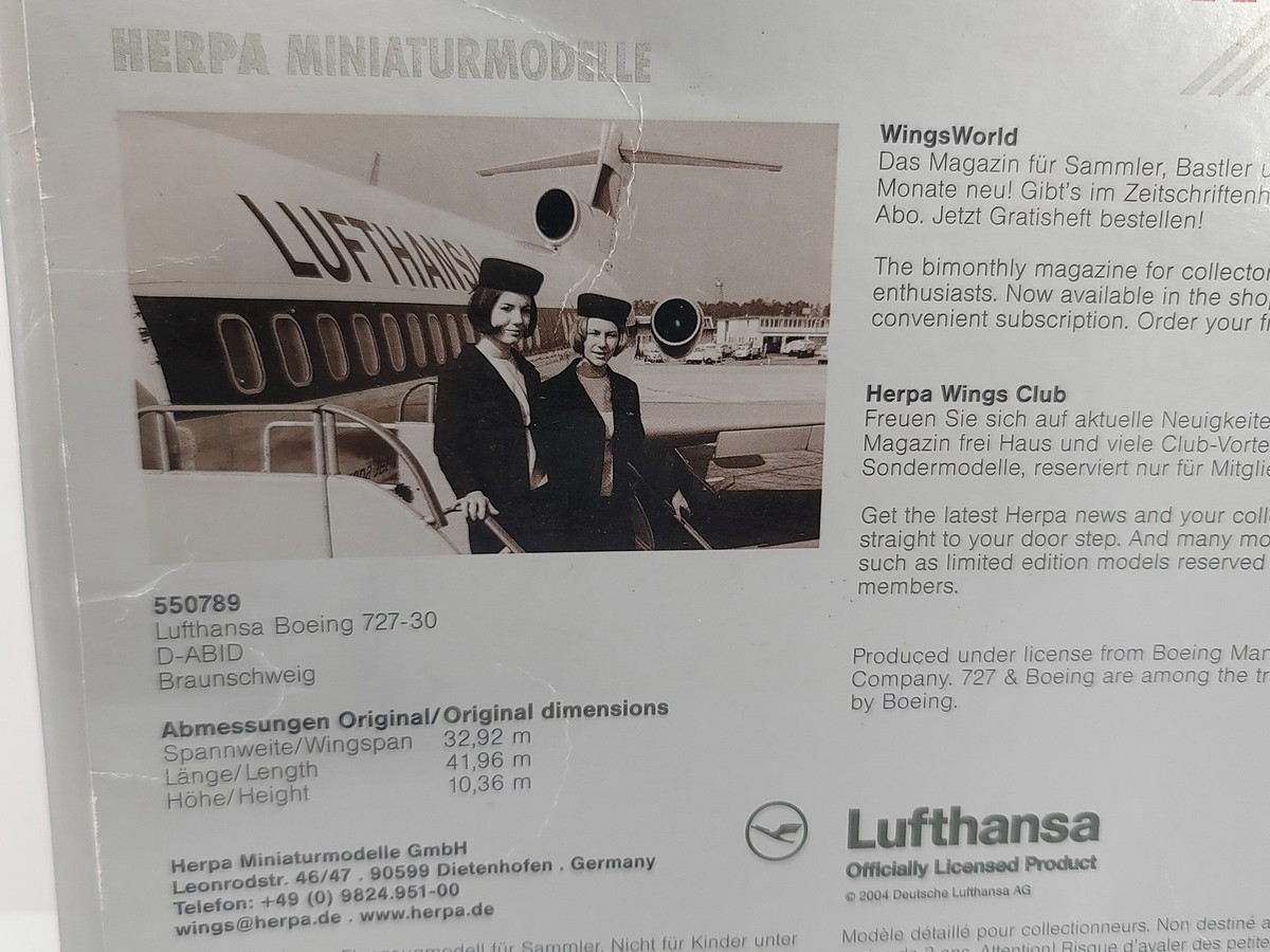 Herpa Wings 1:200 Lufthansa Boeing 727-30 Braunschweig D-ABID(B