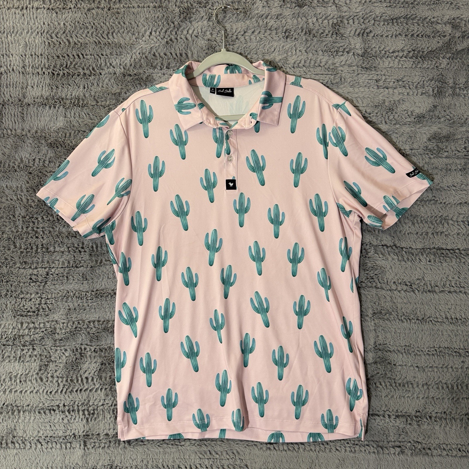 Bad Birdie Shirt Men’s M Pink Cactus Print Polo Golf Performance Preppy Casual
