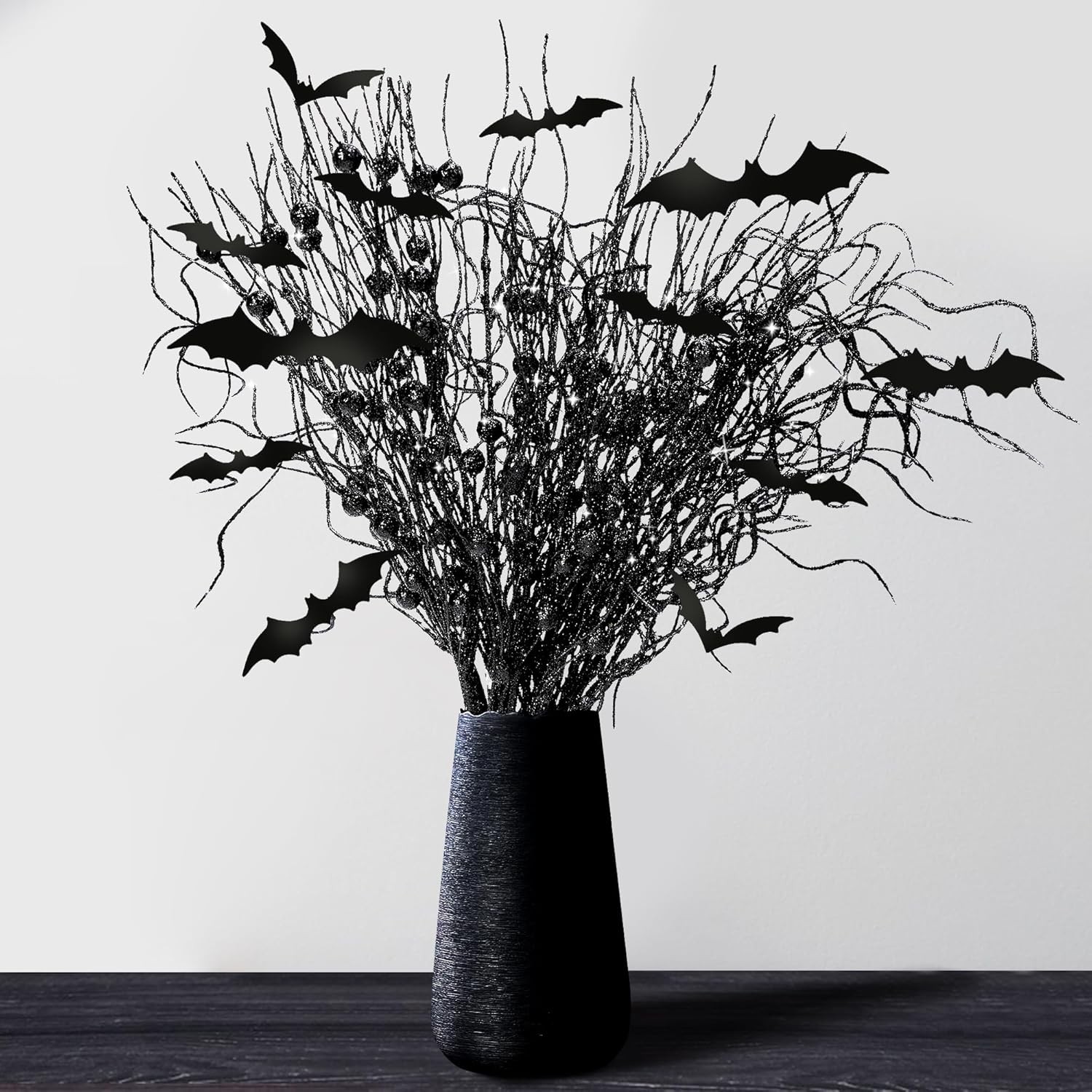 16-piece Halloween artificial branch picks with 12 black berries for spooky decor