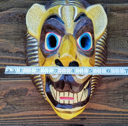 Maschera tigre leopardo arte popolare messicana vintage legno dipinto 9" intagliato a mano Guerrero - Foto 6 di 12