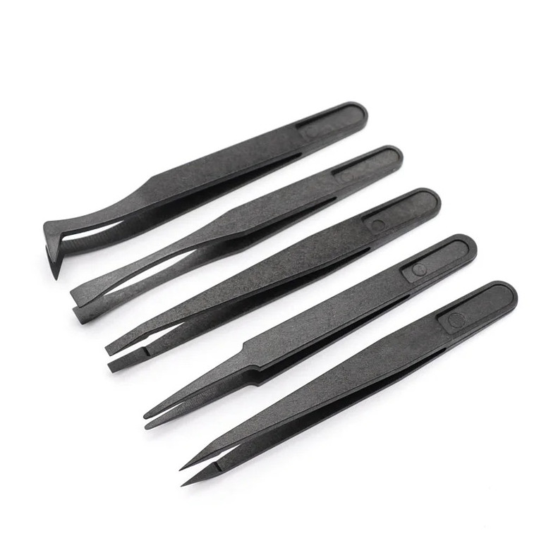 5pcs Anti-Static Plastic Tweezers Set Heat Resistant Repair Tool Kit - NEW