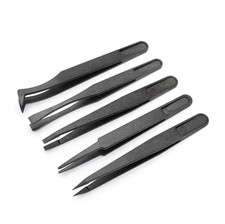 5pcs Anti-Static Plastic Tweezers Set Heat Resistant Repair Tool Kit - NEW