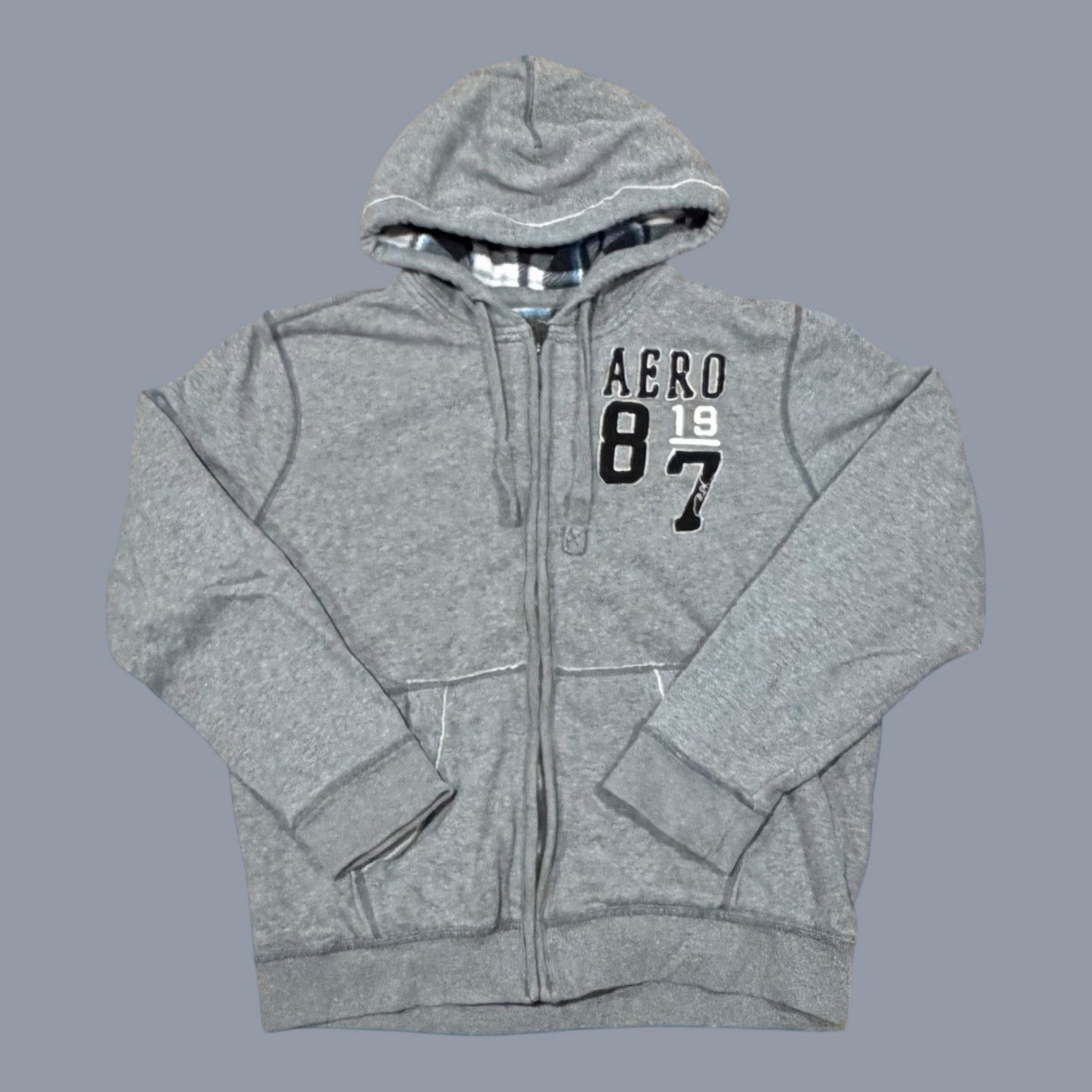 Aeropostale Y2K Men’s Plaid Fleece Lined Zip Up Hoodie/ Sz: XXL