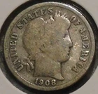 Silver Dime - Barber - 1908-D
