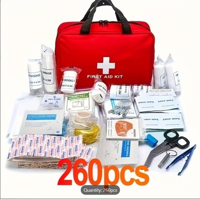 260pcs First Aid Kit - Essential Safety Supplies for Home, Outdoor Adventures &