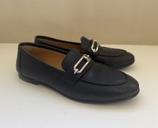 Authentic Hermes Colette Black Leather Palladium Hardware Loafer, Size 37