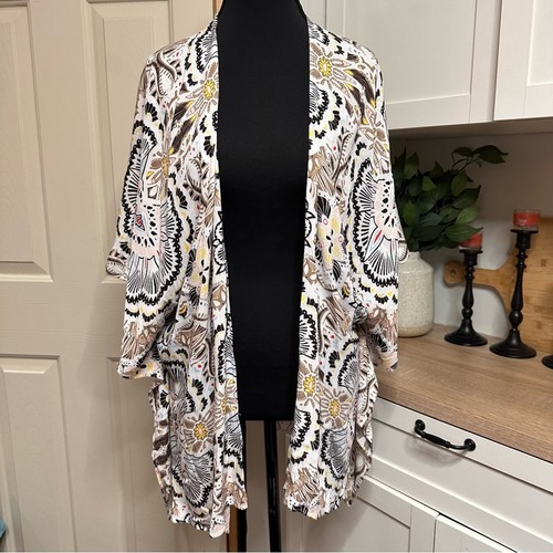 Chico’s Bold Ruana Open Front Kimono Size S/M Geometric Lace Back ...