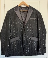 Barabas Men 46R 2XL Black Sequin Greek Key Blazer Slim Fit Prom Gala 2BL3107