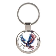 Patriotic Eagle Flag Key Ring Key chain Chrome Finish Key Fob Photo