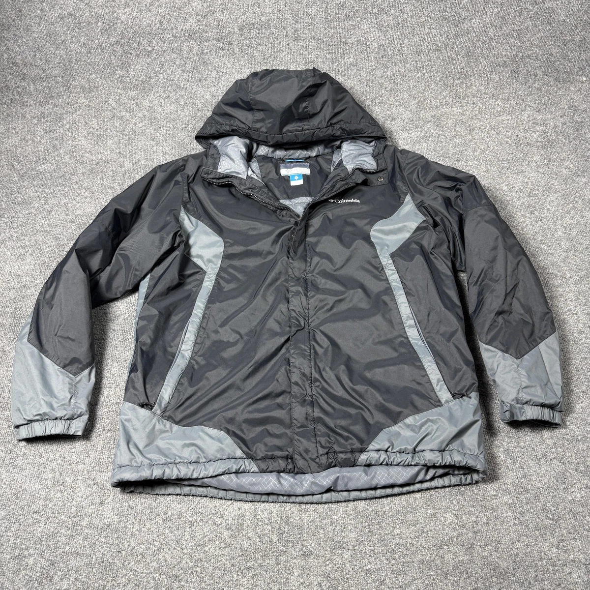 Columbia Jacket Mens XL Gray Hooded Waterproof Puffer Full Zip