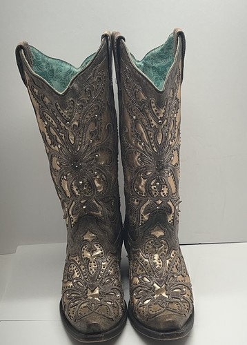 CORRAL DAMEN 8 M METALLIC INLAY WESTERN COWBOY STIEFEL SNIP TOE Rosegold