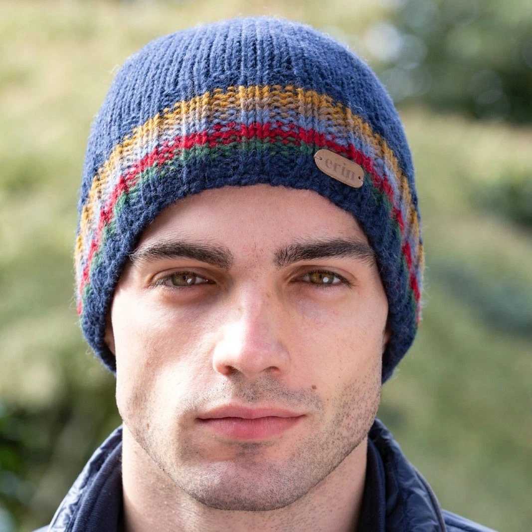 Rib-Knitted Irish Wool Beanie – Blue