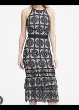 Banana Republic Black & Blue Lace Halter Style fitted Midi dress. Size 4. $158