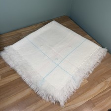 NEW Vintage Baby Blanket White Pastels Fringe Weave Woven Acrylic Unisex 42  x42  