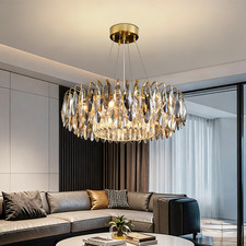 Lampadario di lusso in cristallo dorato, lampada a sospensione moderna in cristallo, per sala da pranzo