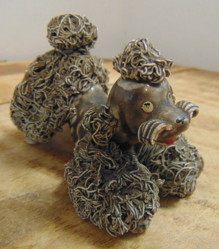 Vtg Brown Spaghetti Poodle Dog Figurine Playful Pouncing Chocolate Poodle
